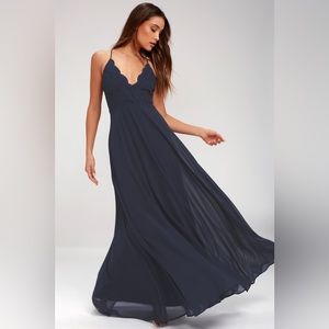 NWT Lulu’s Madalyn Navy blue lace maxi dress size XS